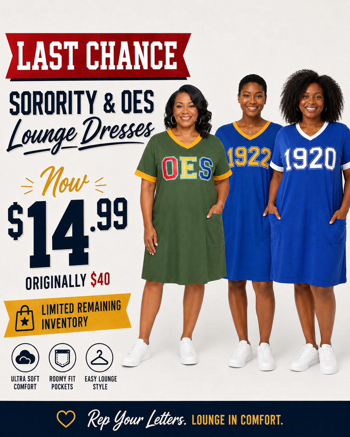SORORITY & OES LOUNGE DRESS WITH POCKETS – LAST CHANCE